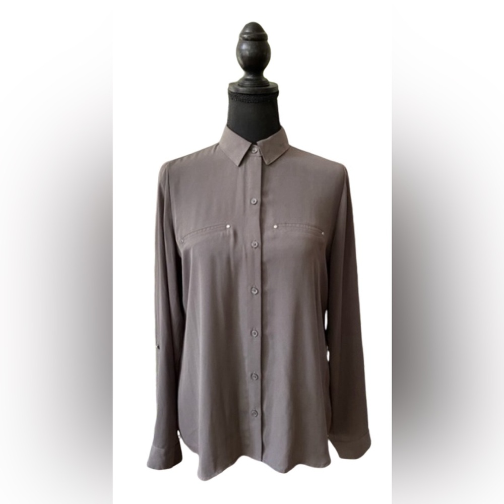 Apt 9: Gray Button Down Blouse Shirt